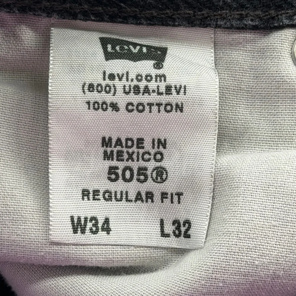 Levi's Jeans Mens 34x32 Black 505 Regular Fit Straight Leg Faded Denim Cotton